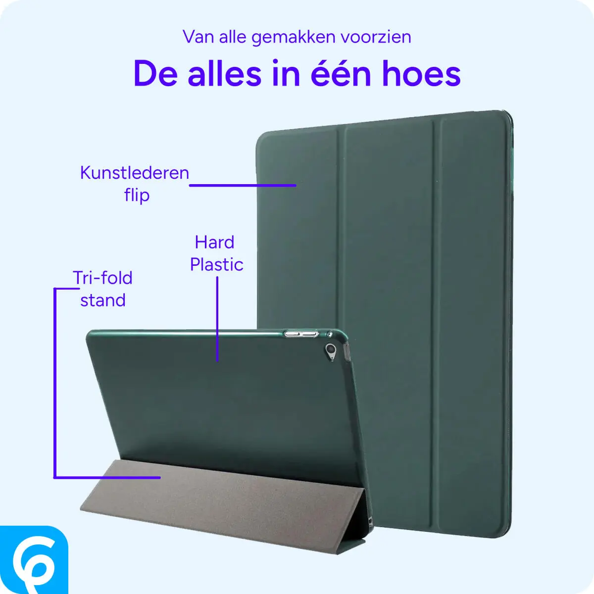 Apple iPad 9.7 2017 / 2018 / Air (2) Hoes Tri-Fold Book Case Groen afbeelding 2