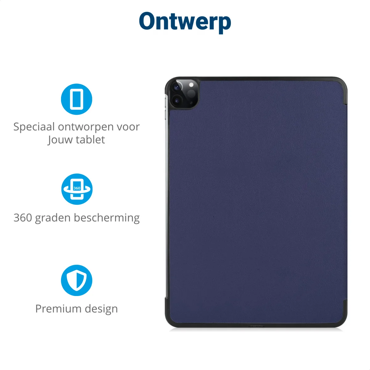 iPad Pro 12.9 Hoes Tri-Fold Book Case met Standaard Blauw afbeelding 3