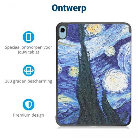 Apple iPad 11 (2025) / 10.9 (2022) Hoes Tri-Fold Book Case Sterrennacht Print afbeelding 3