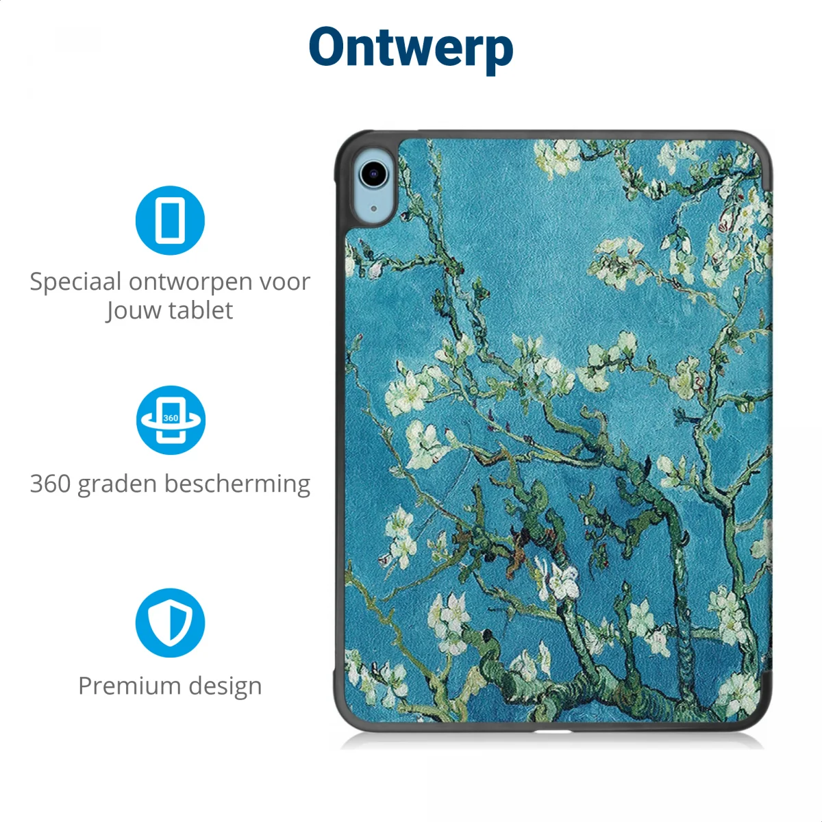 Apple iPad 11 (2025) / 10.9 (2022) Hoes Tri-Fold Book Case Blossom Print afbeelding 3