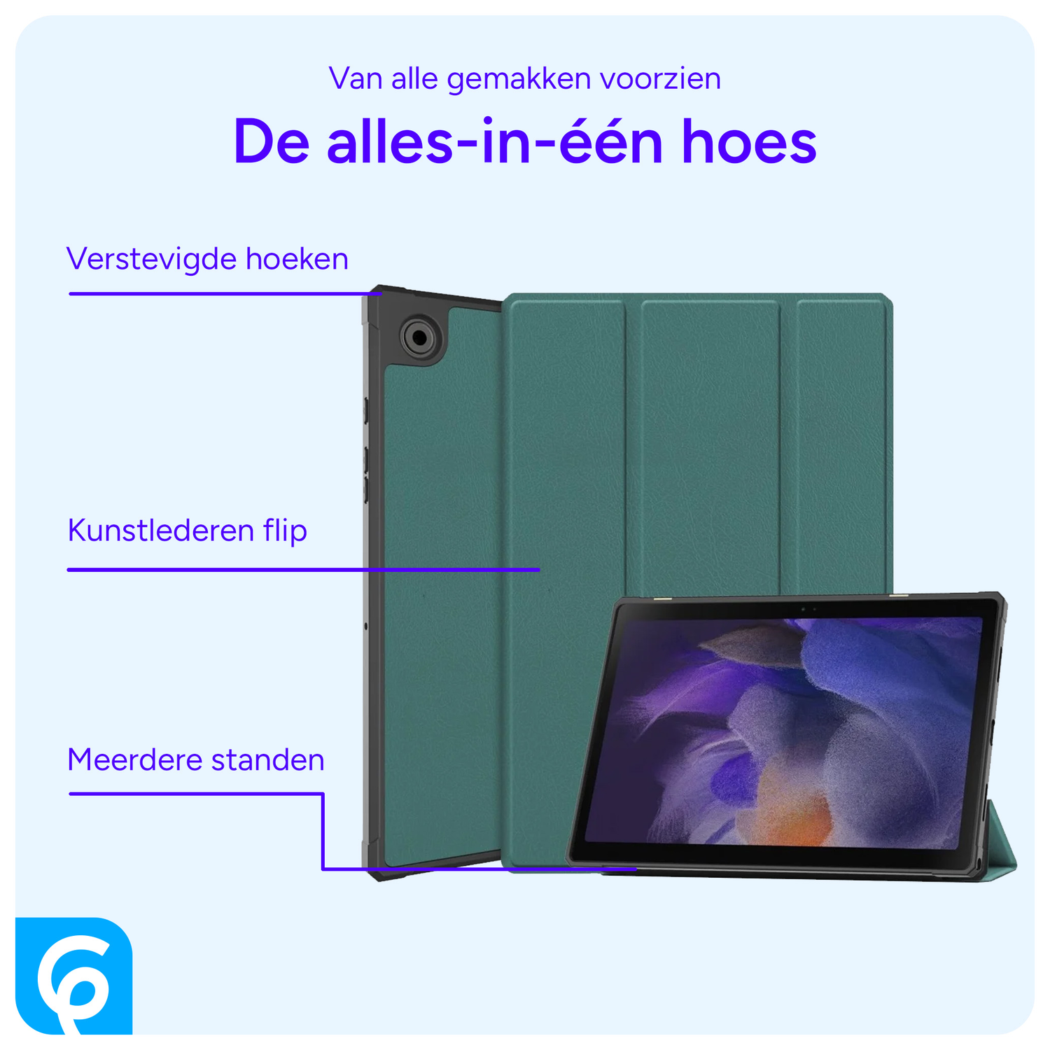 Samsung Galaxy Tab A8 Hoes Tri-Fold Book Case Groen afbeelding 4