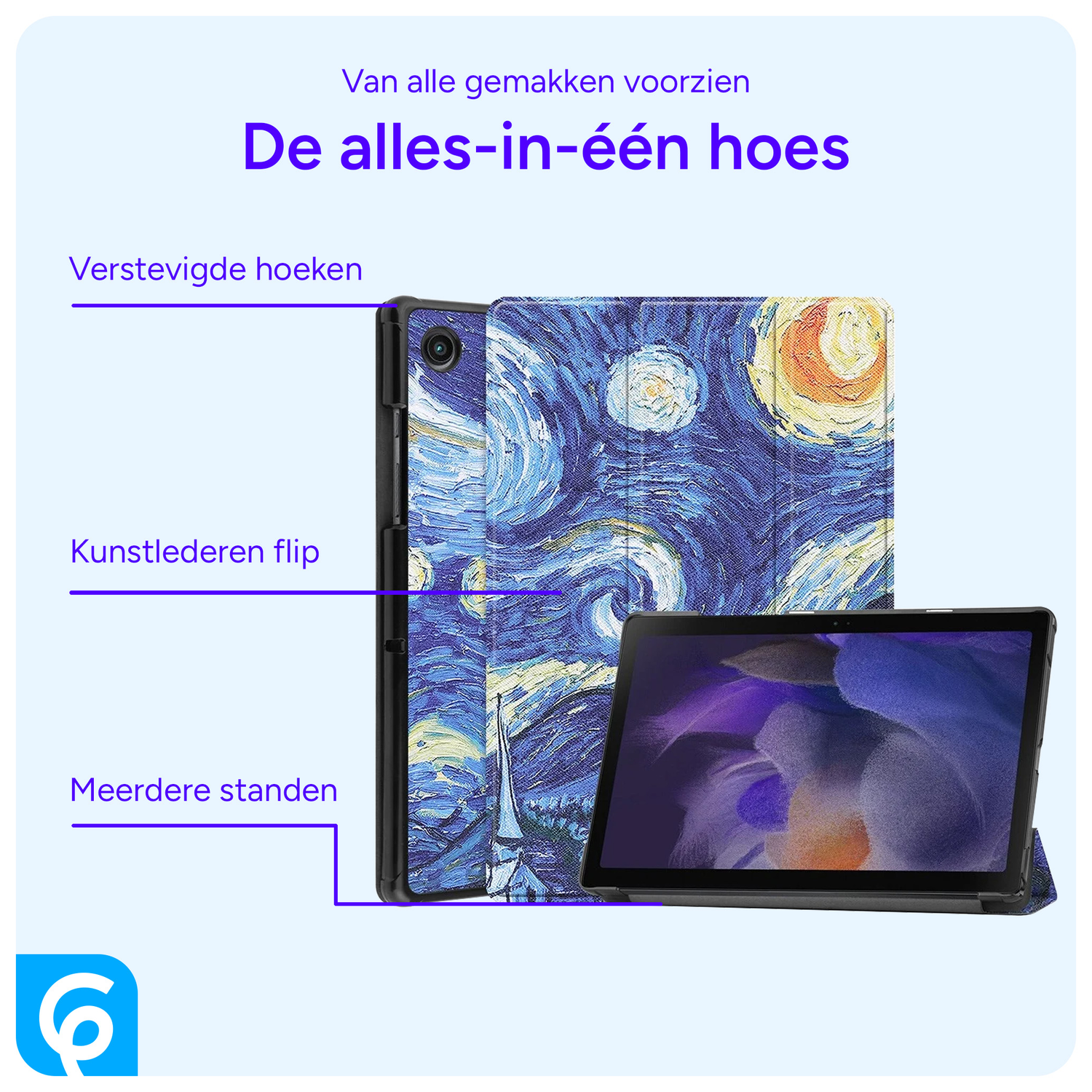 Samsung Galaxy Tab A8 Hoes Tri-Fold Book Case Sterrennacht afbeelding 3