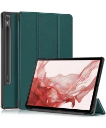 Samsung Galaxy Tab S9 Hoes Tri-Fold Book Case met Standaard Groen