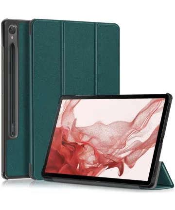 Samsung Galaxy Tab S9 Hoes Tri-Fold Book Case met Standaard Groen Hoesjes