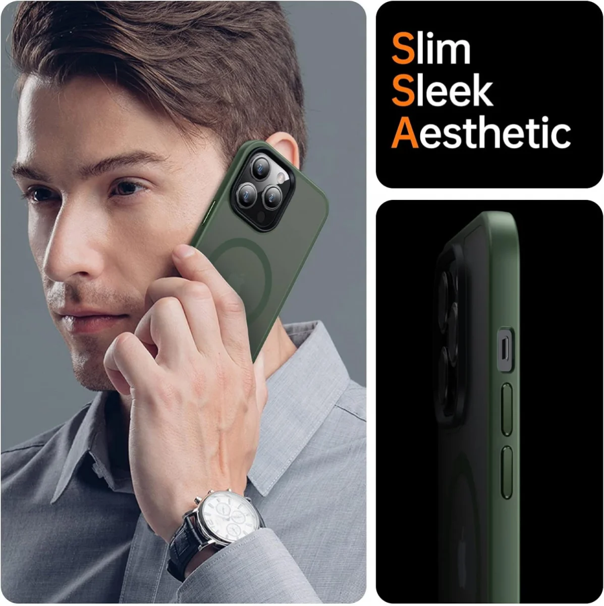 Apple iPhone 13 Pro Hoesje met MagSafe Back Cover Matte Green afbeelding 4