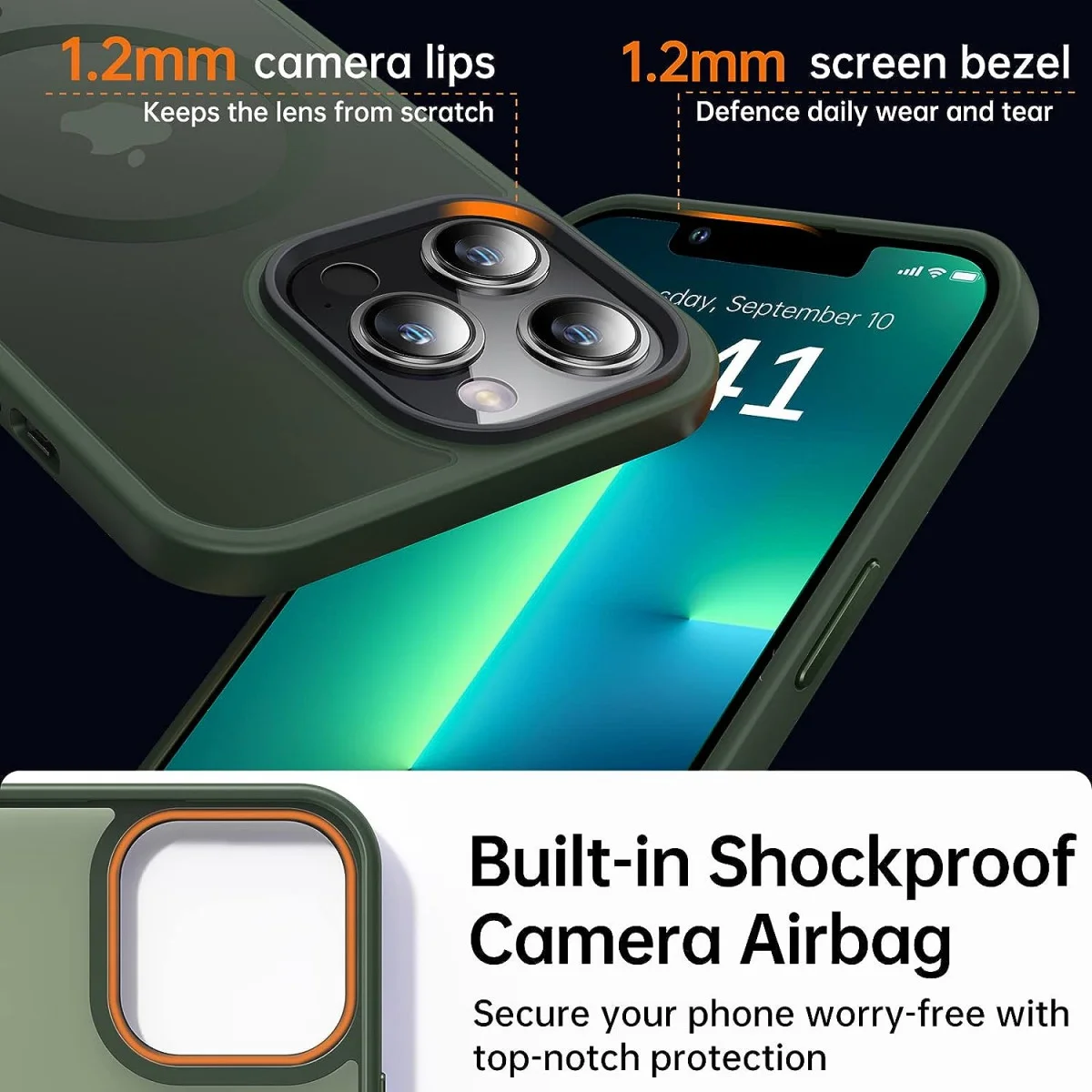 Apple iPhone 13 Pro Hoesje met MagSafe Back Cover Matte Green afbeelding 5