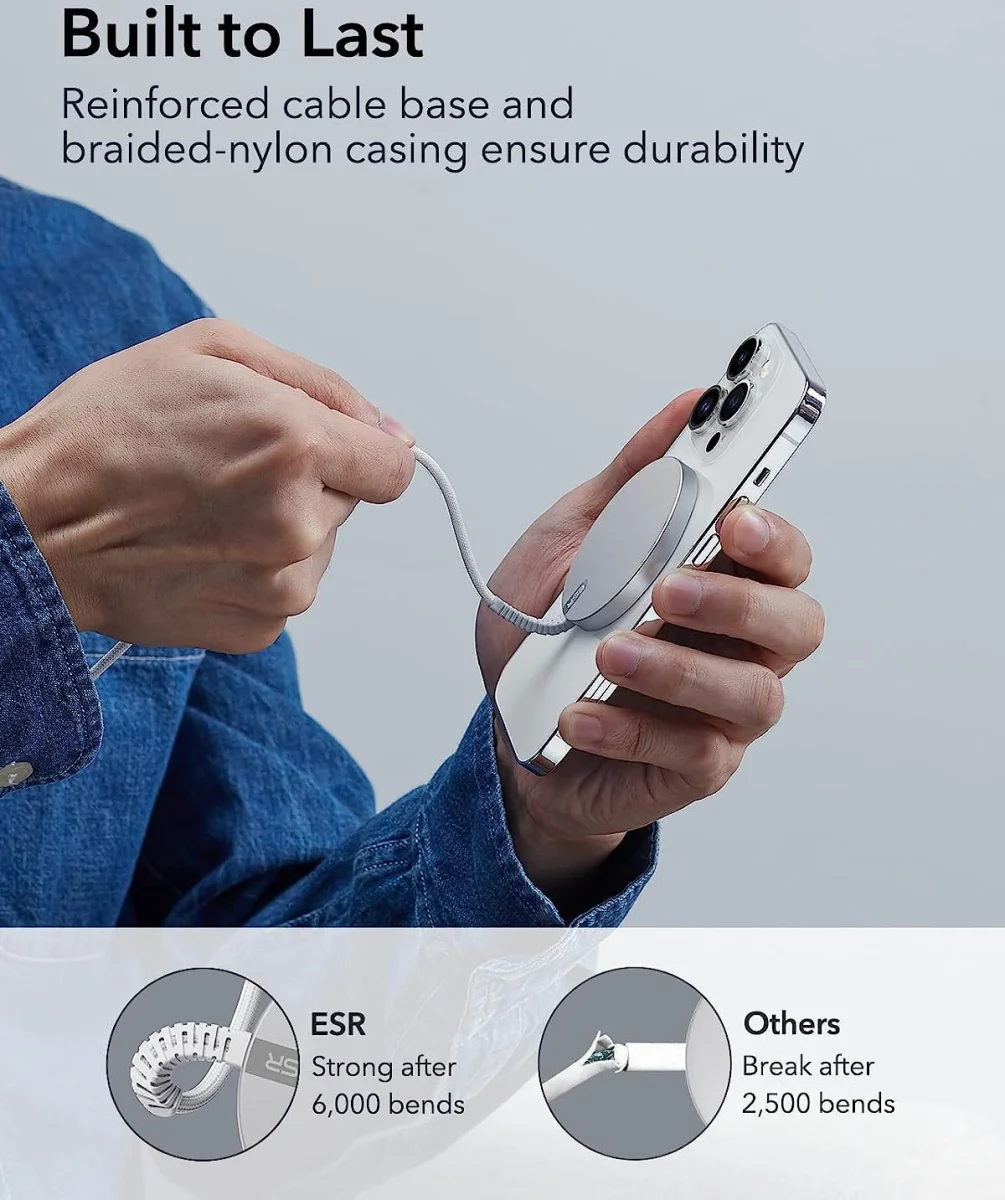 ESR HaloLock Mini MagSafe 15W Draadloze Oplader 1.5M Zilver Two-Pack afbeelding 6