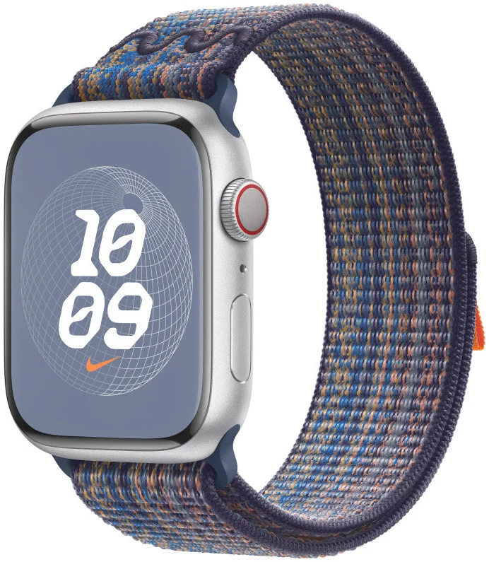 Origineel Apple Nike Sport Band Apple Watch 45MM Bandje Blauw/Oranje afbeelding 1