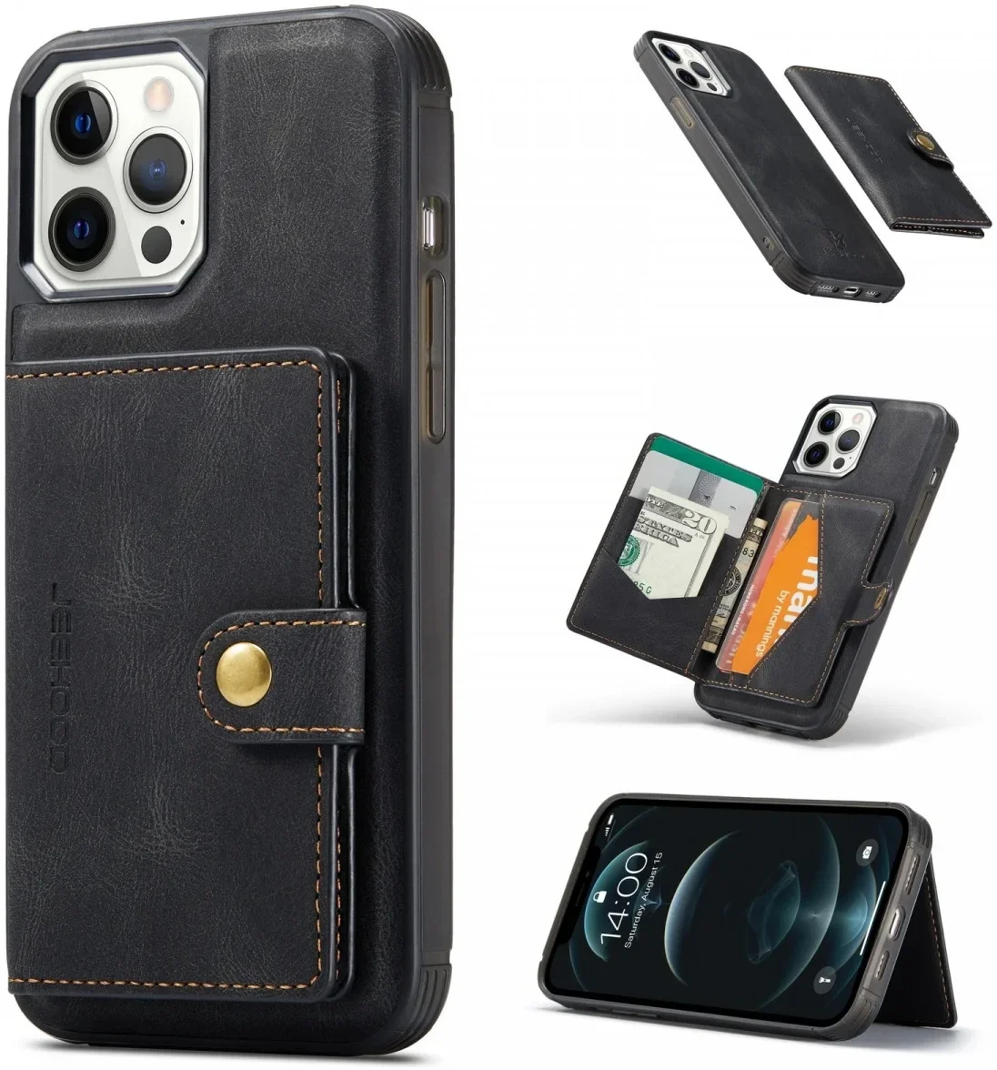 CaseMe JH-01 Apple iPhone 13 Pro Hoesje Magnetische Kaarthouder Zwart afbeelding 3
