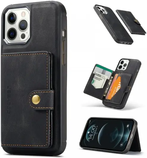 CaseMe JH-01 Apple iPhone 13 Pro Hoesje Magnetische Kaarthouder Zwart afbeelding 3