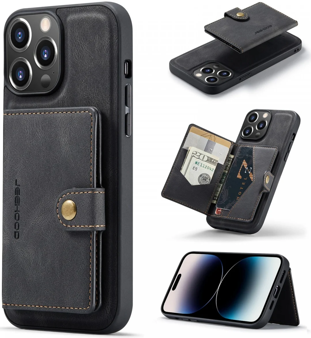 CaseMe JH-01 iPhone 14 Pro Max Hoesje Magnetische Kaarthouder Zwart afbeelding 4
