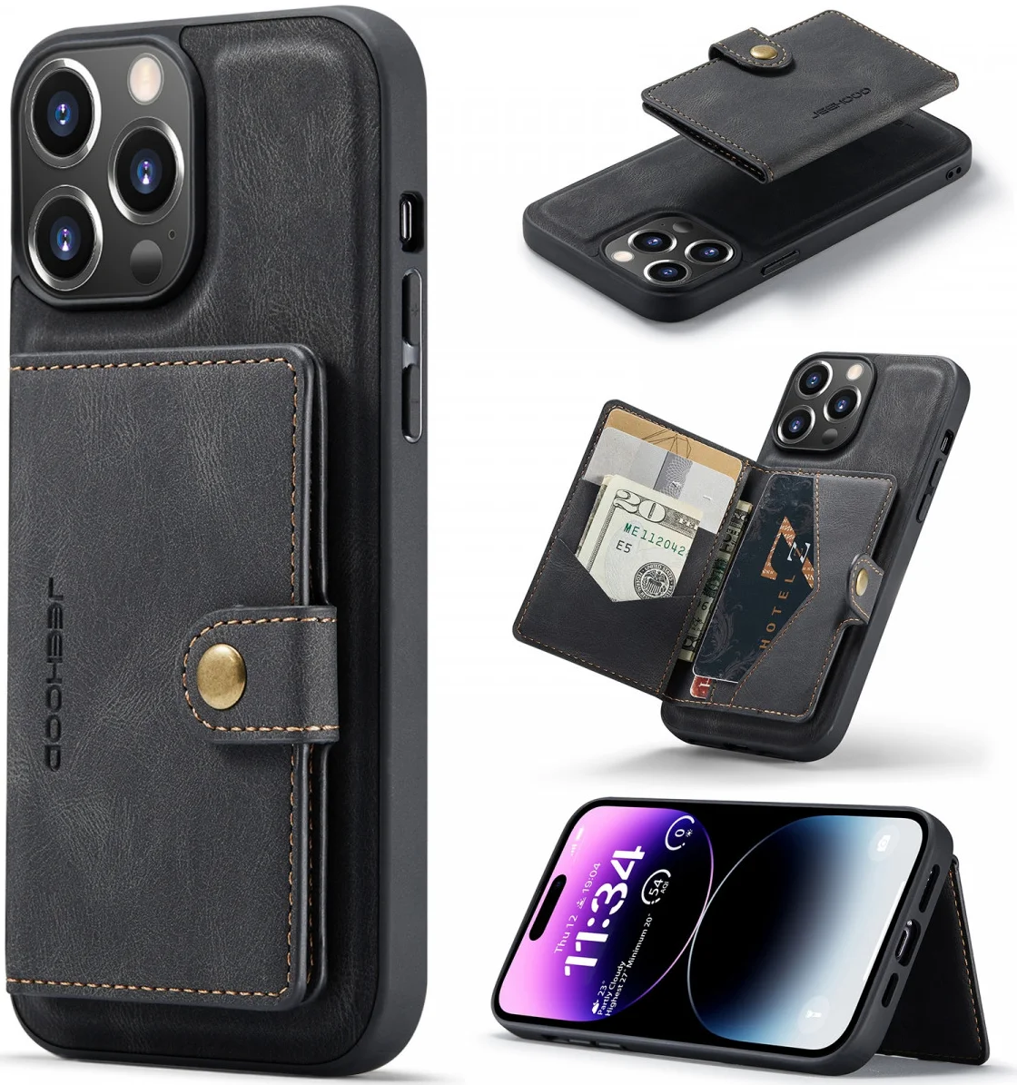 CaseMe JH-01 Apple iPhone 15 Pro Hoesje Magnetische Kaarthouder Zwart afbeelding 2