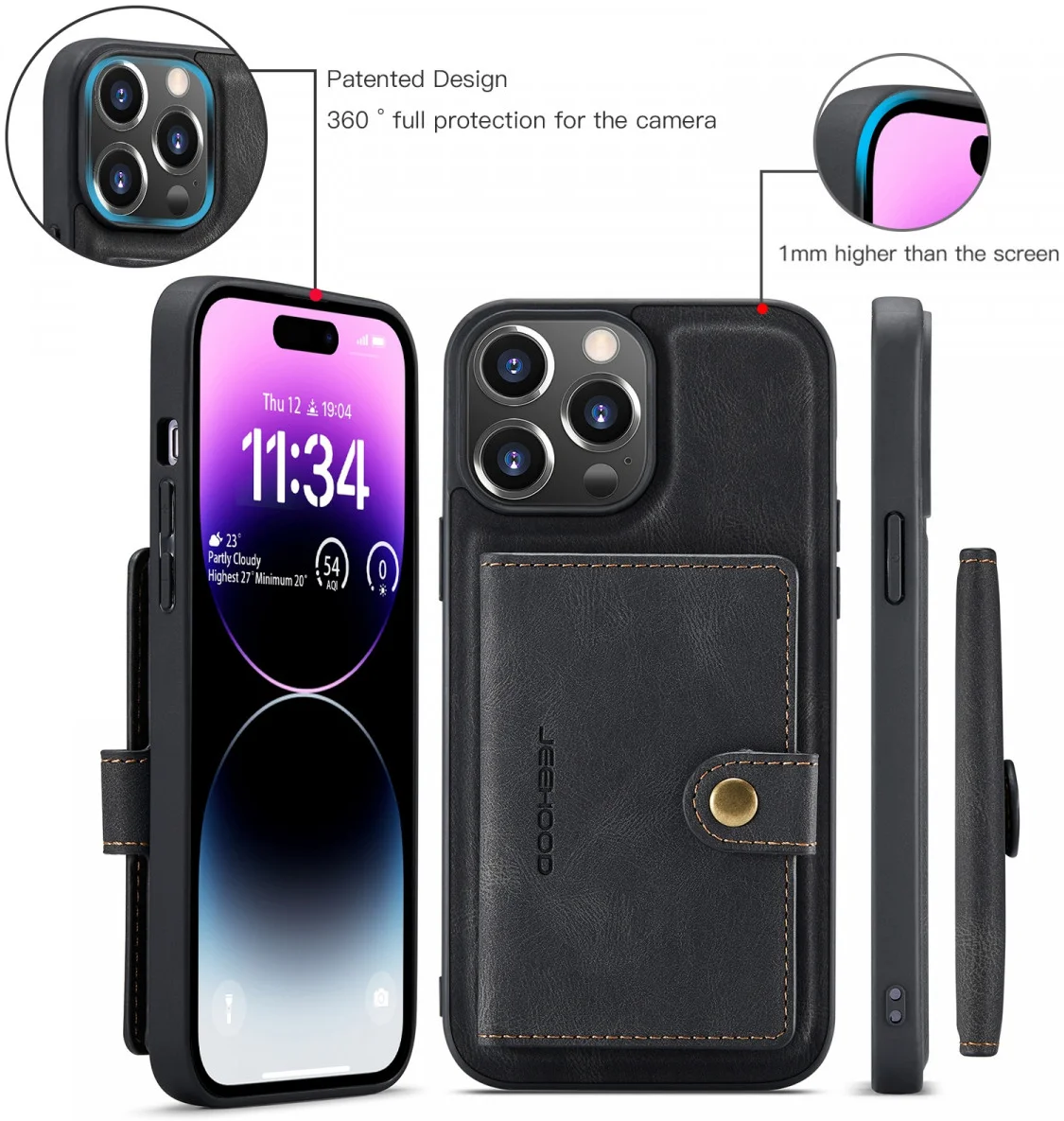 CaseMe JH-01 Apple iPhone 15 Pro Hoesje Magnetische Kaarthouder Zwart afbeelding 5