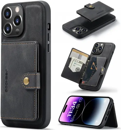 CaseMe JH-01 Apple iPhone 15 Pro Hoesje Magnetische Kaarthouder Zwart afbeelding 2