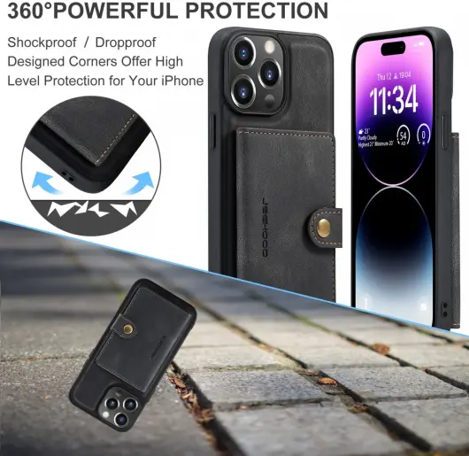 CaseMe JH-01 Apple iPhone 15 Pro Hoesje Magnetische Kaarthouder Zwart afbeelding 4