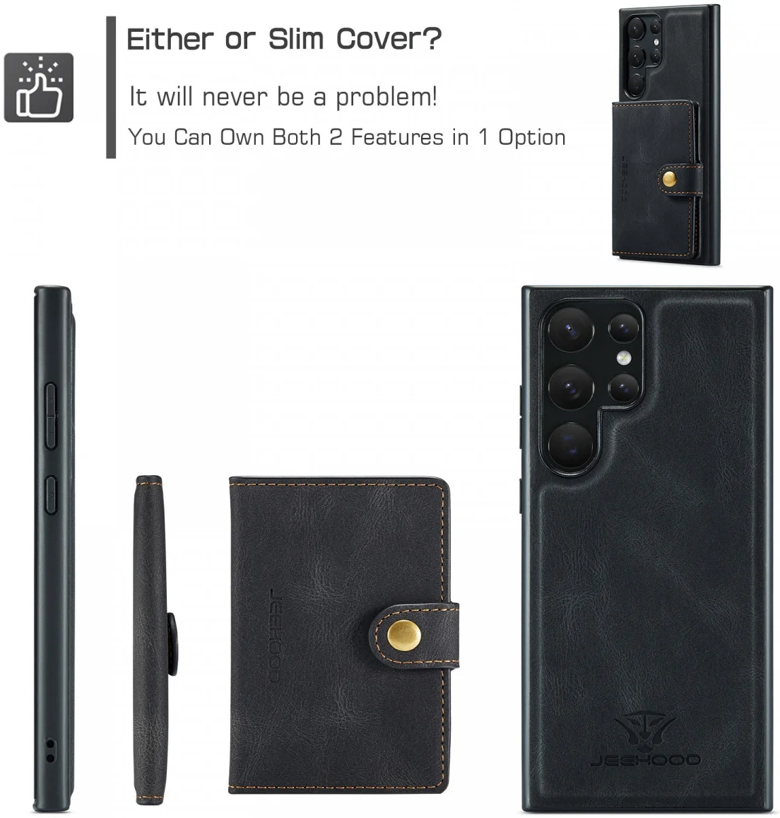 CaseMe JH-01 Samsung S23 Ultra Hoesje Magnetische Kaarthouder Zwart afbeelding 7