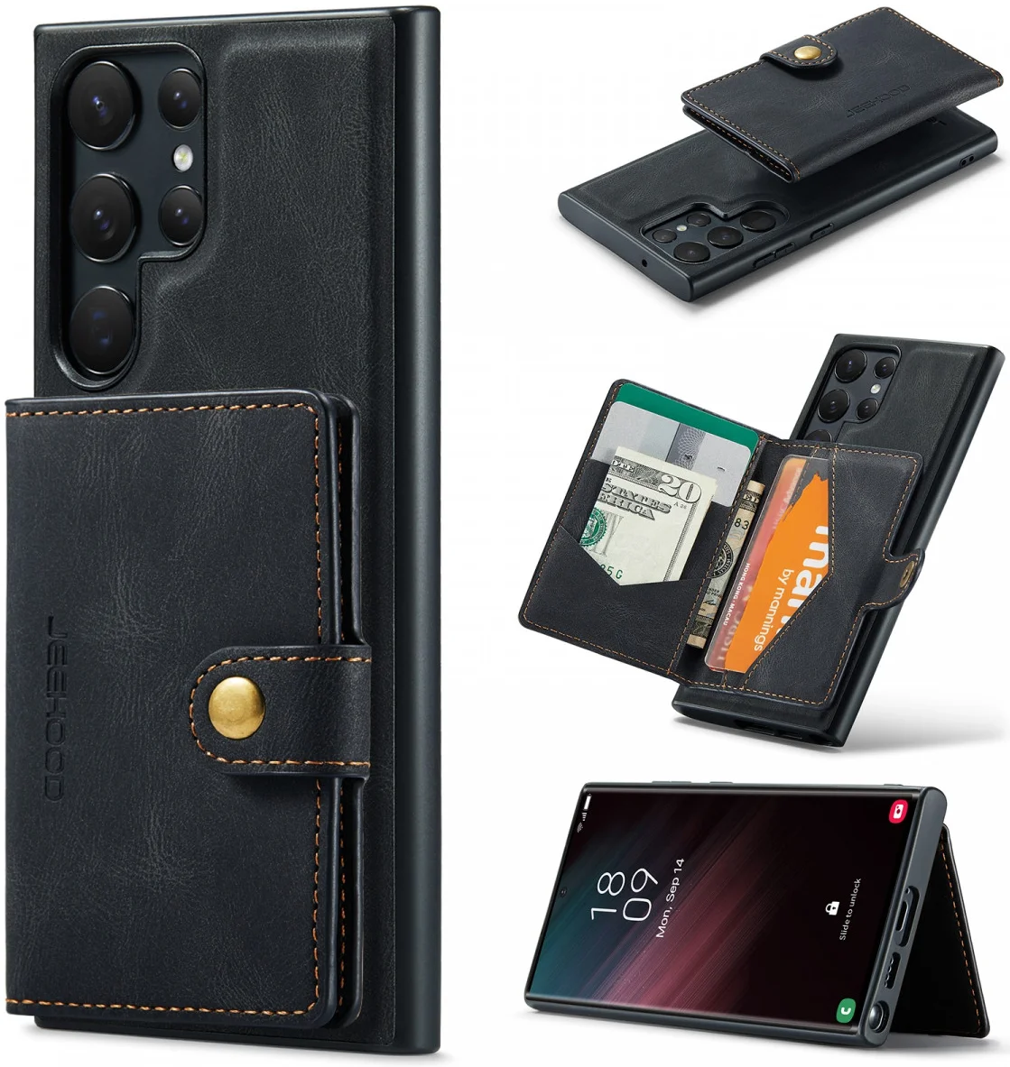CaseMe JH-01 Samsung S23 Ultra Hoesje Magnetische Kaarthouder Zwart afbeelding 9