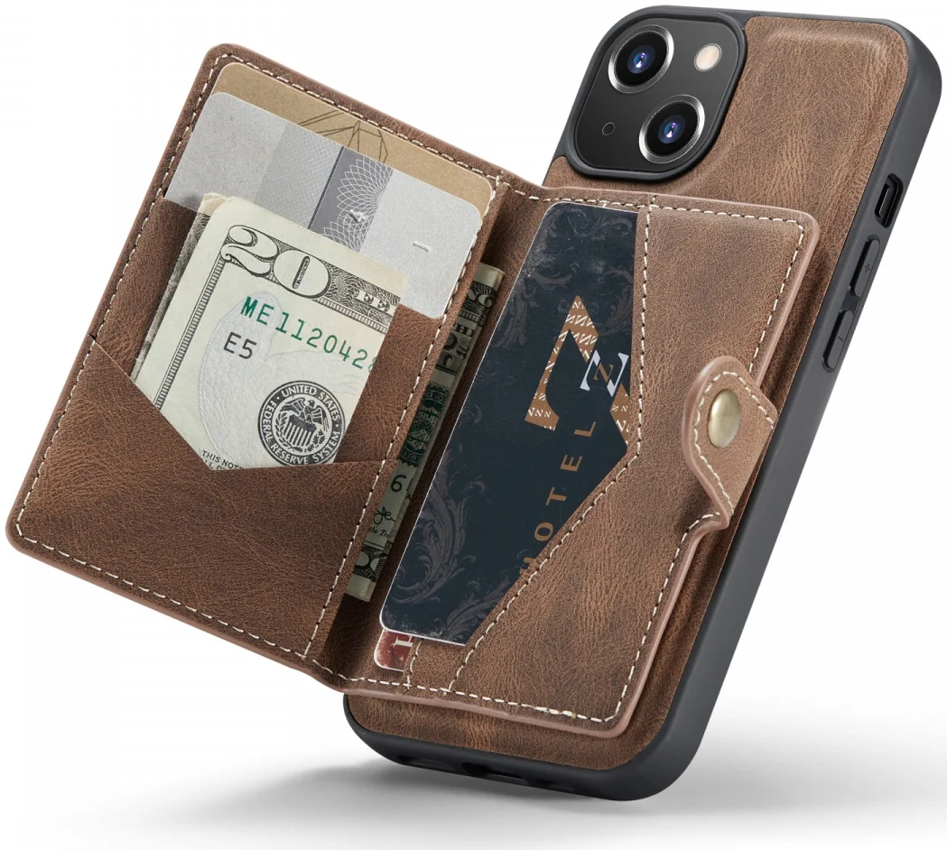 CaseMe JH-01 Apple iPhone 14 Hoesje met Magnetische Kaarthouder Bruin afbeelding 1