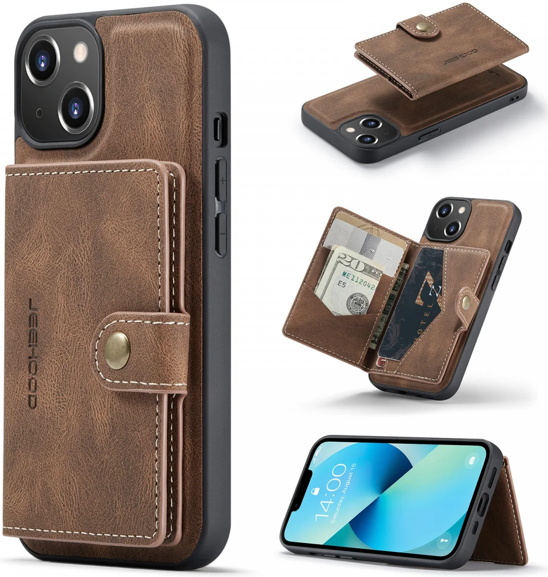 CaseMe JH-01 Apple iPhone 14 Hoesje met Magnetische Kaarthouder Bruin afbeelding 4