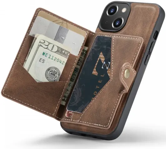 CaseMe JH-01 Apple iPhone 14 Hoesje met Magnetische Kaarthouder Bruin afbeelding 1