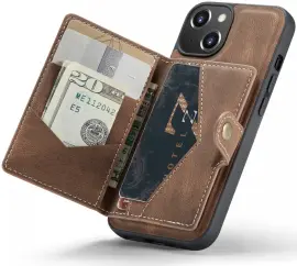 CaseMe JH-01 Apple iPhone 14 Hoesje met Magnetische Kaarthouder Bruin afbeelding