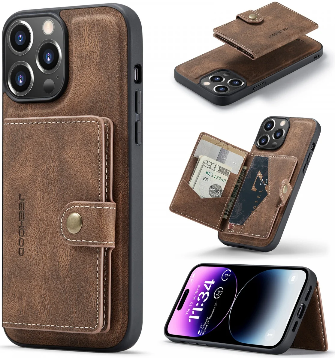 CaseMe JH-01 iPhone 15 Pro Max Hoesje Magnetische Kaarthouder Bruin afbeelding 2