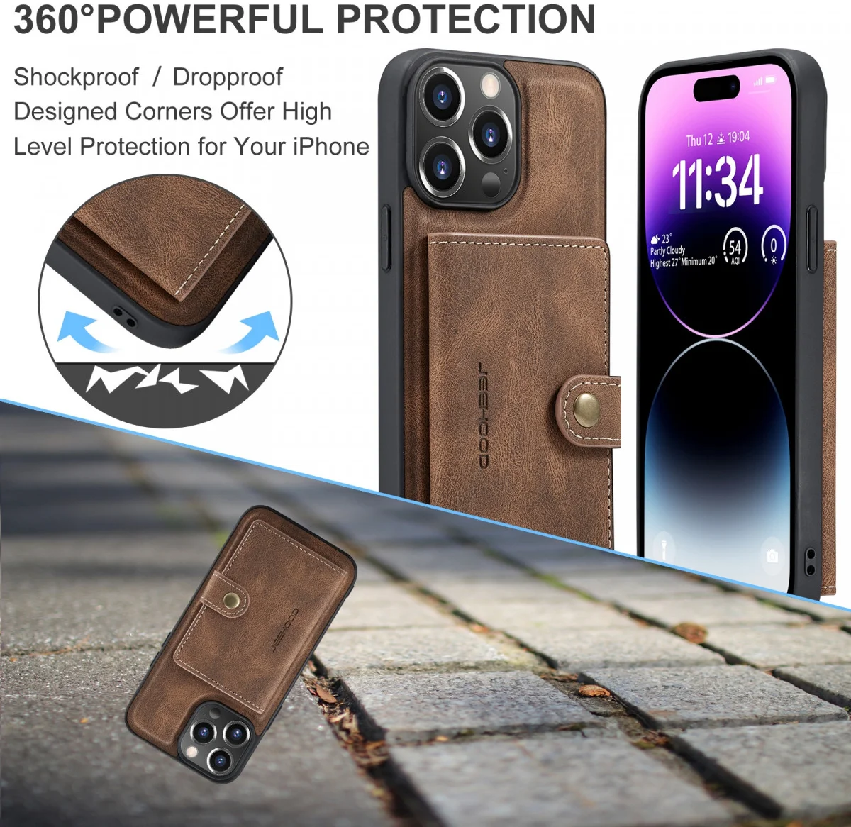 CaseMe JH-01 iPhone 15 Pro Max Hoesje Magnetische Kaarthouder Bruin afbeelding 4