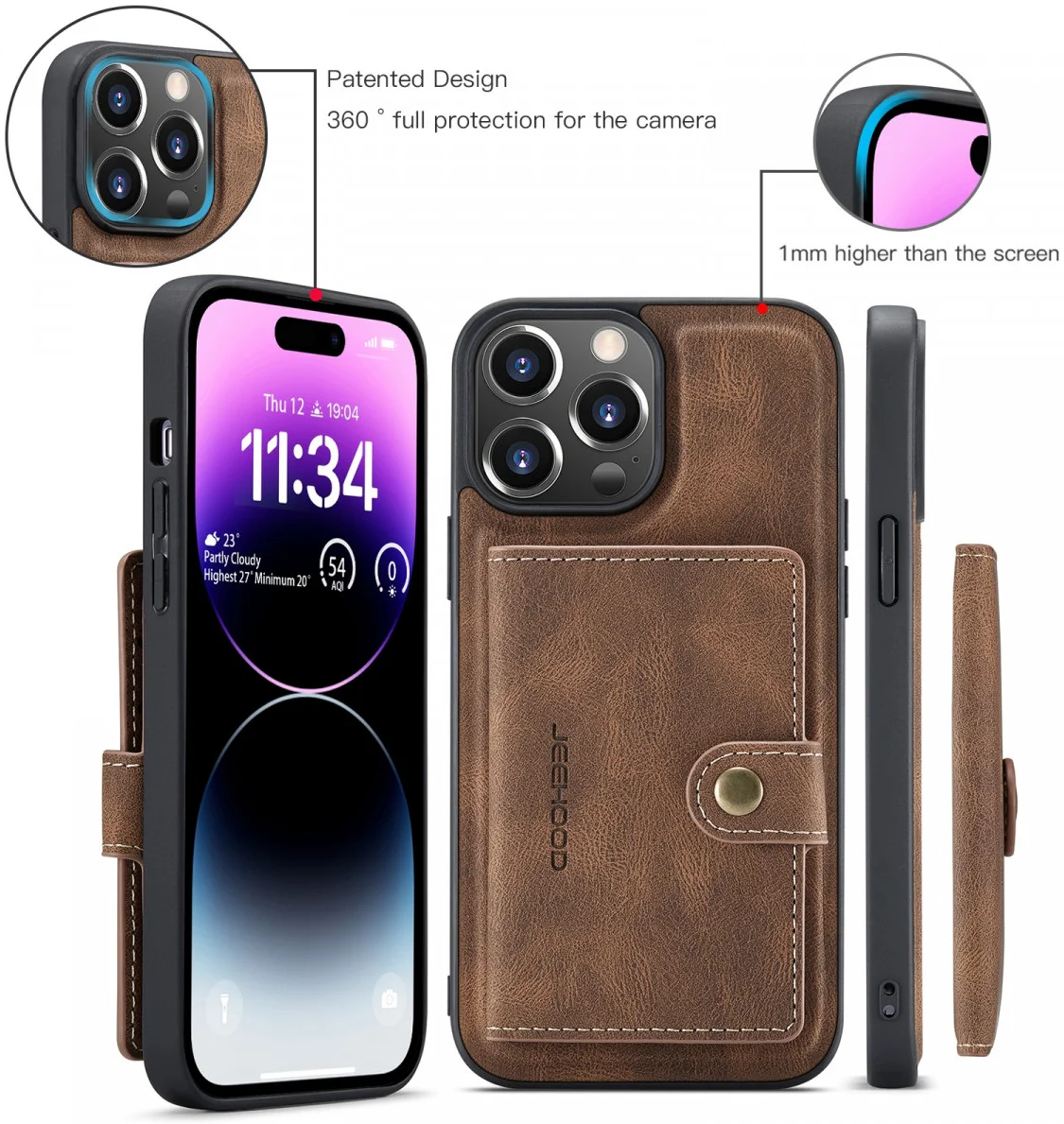 CaseMe JH-01 iPhone 15 Pro Max Hoesje Magnetische Kaarthouder Bruin afbeelding 7