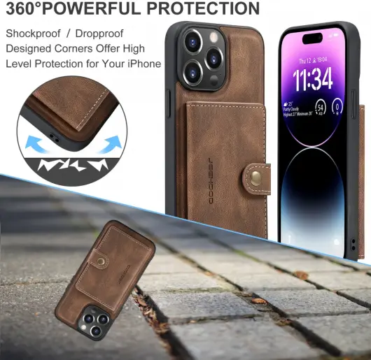 CaseMe JH-01 iPhone 15 Pro Max Hoesje Magnetische Kaarthouder Bruin afbeelding 4