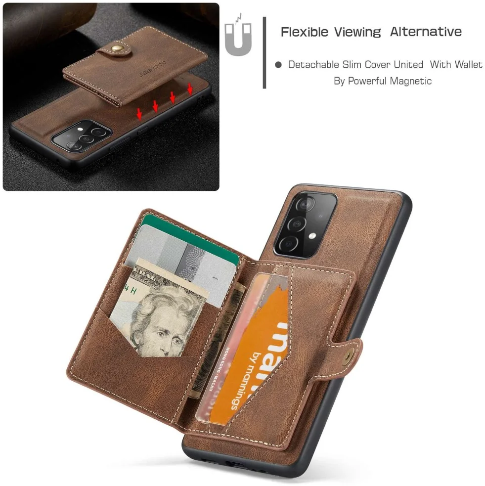 CaseMe JH-01 Samsung Galaxy A32 5G Hoesje Magnetische Pashouder Bruin afbeelding 3