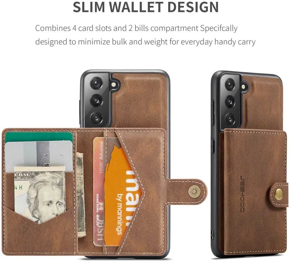 CaseMe JH-01 Samsung Galaxy S22 Hoesje Magnetische Kaarthouder Bruin afbeelding 9