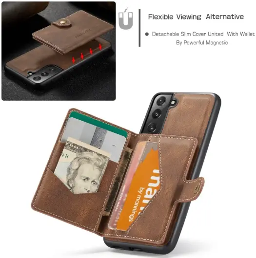 CaseMe JH-01 Samsung Galaxy S22 Hoesje Magnetische Kaarthouder Bruin afbeelding 6