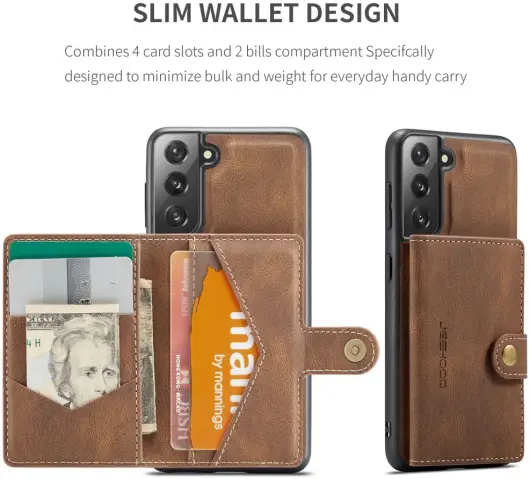CaseMe JH-01 Samsung Galaxy S22 Hoesje Magnetische Kaarthouder Bruin afbeelding 9