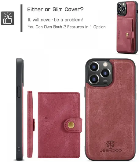 CaseMe JH-01 Apple iPhone 15 Pro Hoesje Magnetische Kaarthouder Rood afbeelding 5