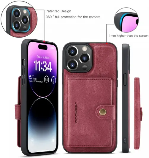 CaseMe JH-01 Apple iPhone 15 Pro Hoesje Magnetische Kaarthouder Rood afbeelding 7