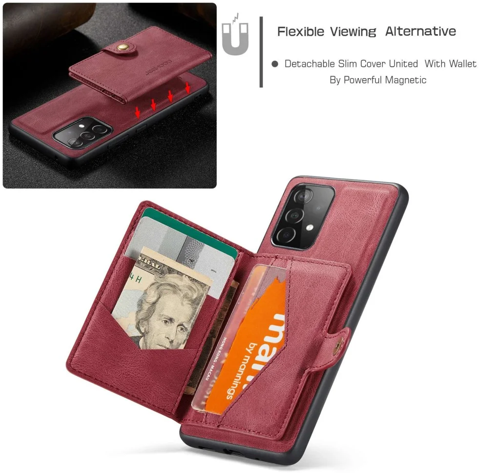 CaseMe JH-01 Samsung Galaxy A33 Hoesje Magnetische Kaarthouder Rood afbeelding 5