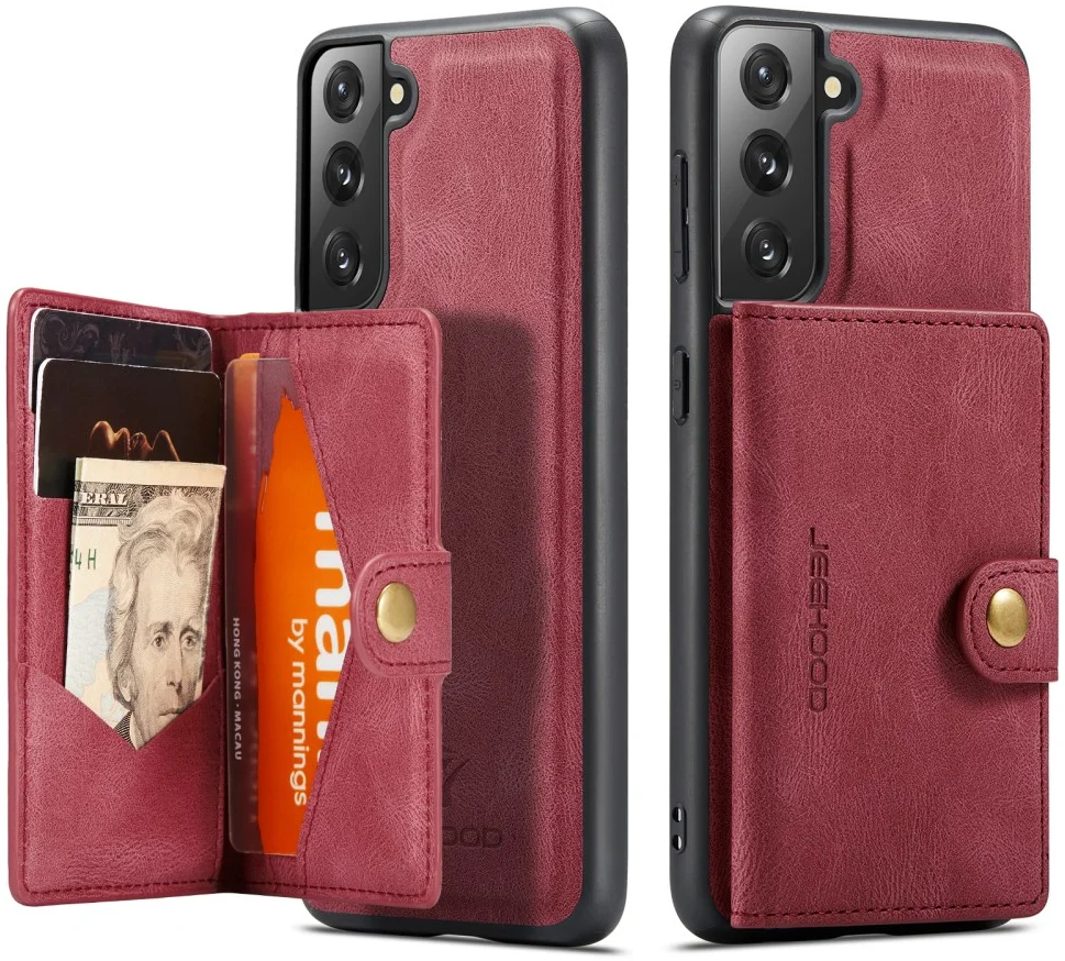 CaseMe JH-01 Samsung Galaxy S22 Hoesje Magnetische Kaarthouder Rood afbeelding 1