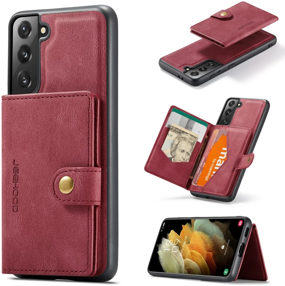CaseMe JH-01 Samsung Galaxy S22 Hoesje Magnetische Kaarthouder Rood afbeelding 12