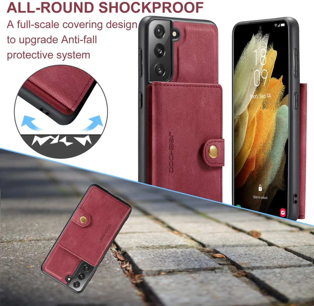 CaseMe JH-01 Samsung Galaxy S22 Hoesje Magnetische Kaarthouder Rood afbeelding 4