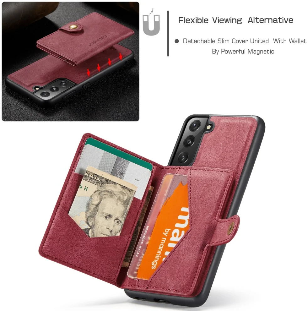 CaseMe JH-01 Samsung Galaxy S22 Hoesje Magnetische Kaarthouder Rood afbeelding 6