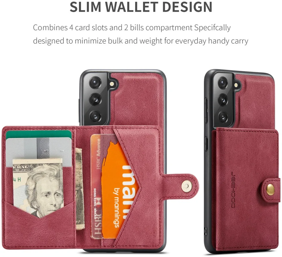 CaseMe JH-01 Samsung Galaxy S22 Hoesje Magnetische Kaarthouder Rood afbeelding 8