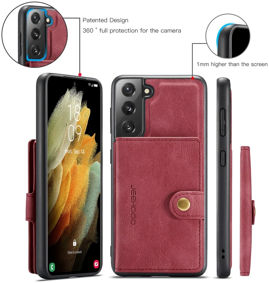 CaseMe JH-01 Samsung Galaxy S22 Hoesje Magnetische Kaarthouder Rood afbeelding 9