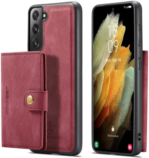 CaseMe JH-01 Samsung Galaxy S22 Hoesje Magnetische Kaarthouder Rood afbeelding 2