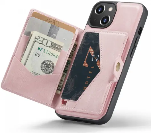 CaseMe JH-01 Apple iPhone 14 Hoesje met Magnetische Kaarthouder Roze afbeelding 1