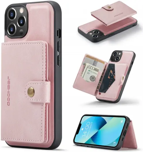 CaseMe JH-01 Apple iPhone 14 Hoesje met Magnetische Kaarthouder Roze afbeelding 4