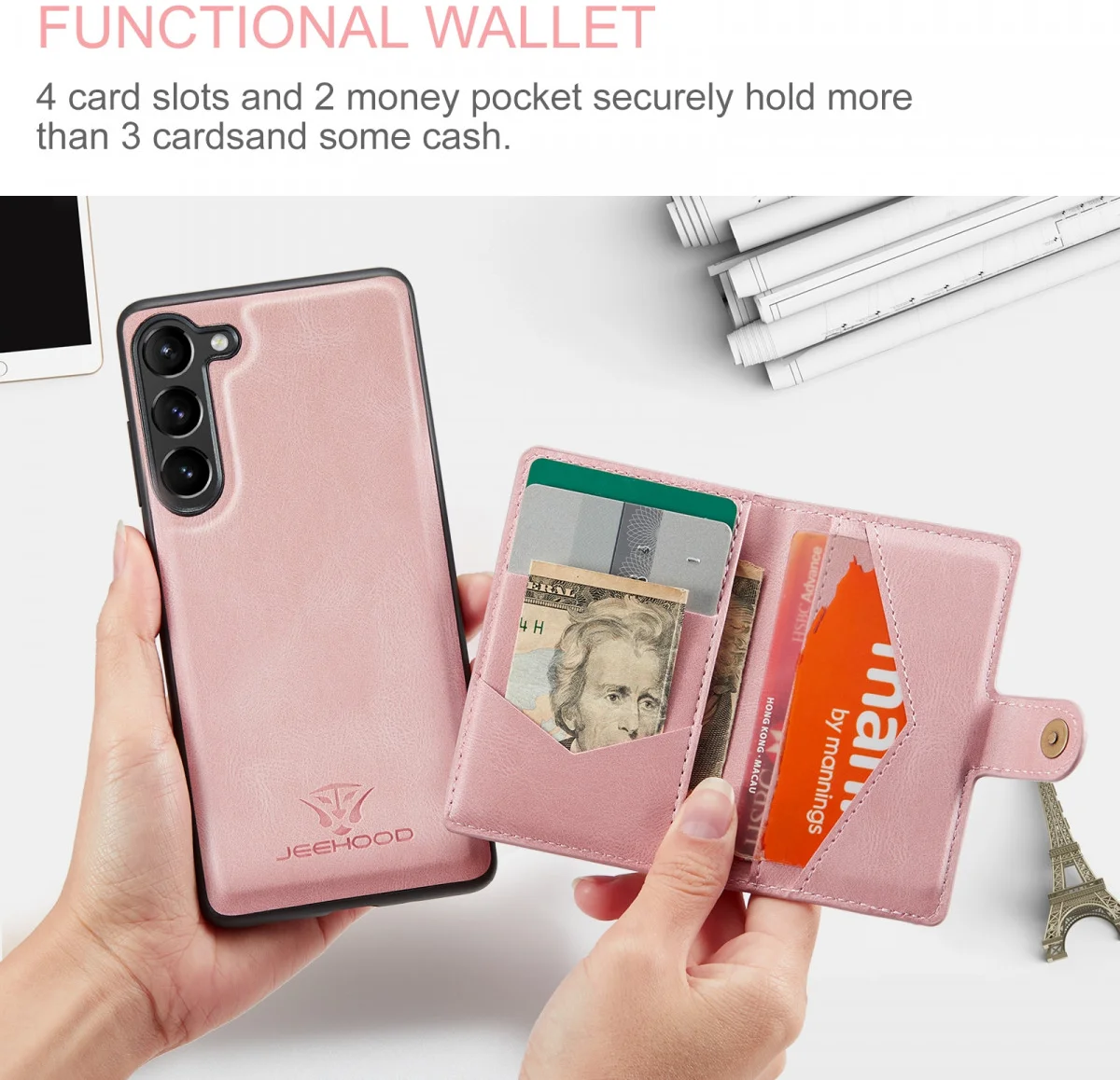 CaseMe JH-01 Samsung Galaxy A54 Hoesje Magnetische Kaarthouder Roze afbeelding 2