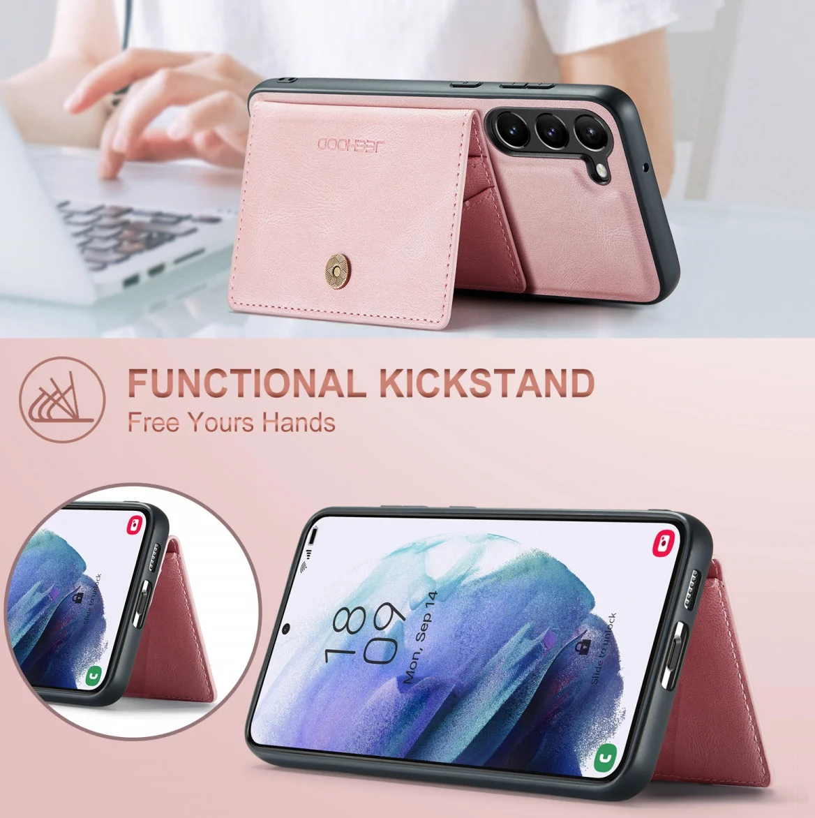 CaseMe JH-01 Samsung Galaxy A54 Hoesje Magnetische Kaarthouder Roze afbeelding 4