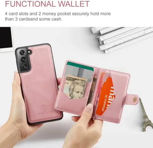 CaseMe JH-01 Samsung Galaxy S22 Hoesje Magnetische Kaarthouder Roze afbeelding 3