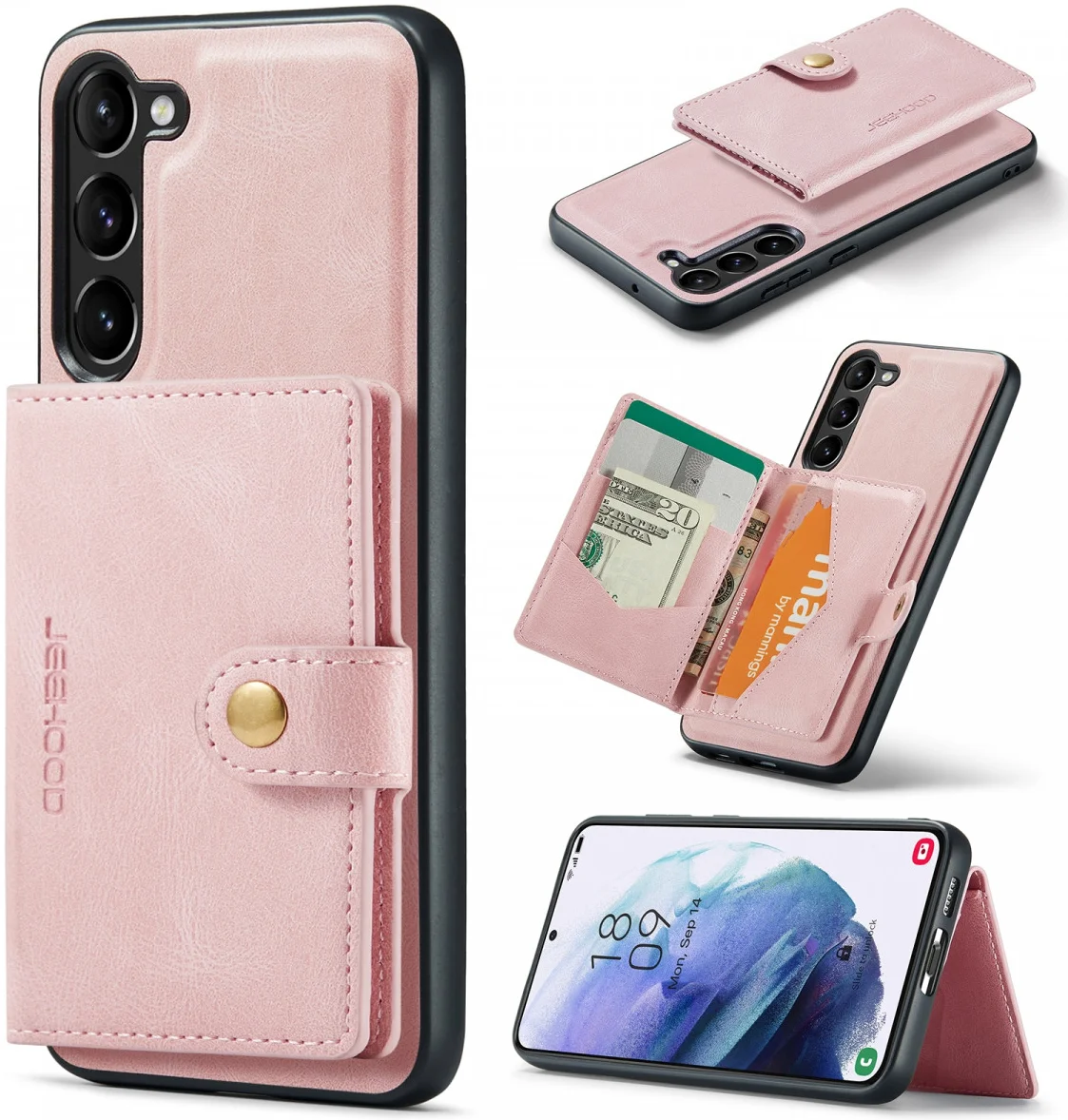 CaseMe JH-01 Samsung Galaxy S23 Hoesje Magnetische Kaarthouder Roze afbeelding 2