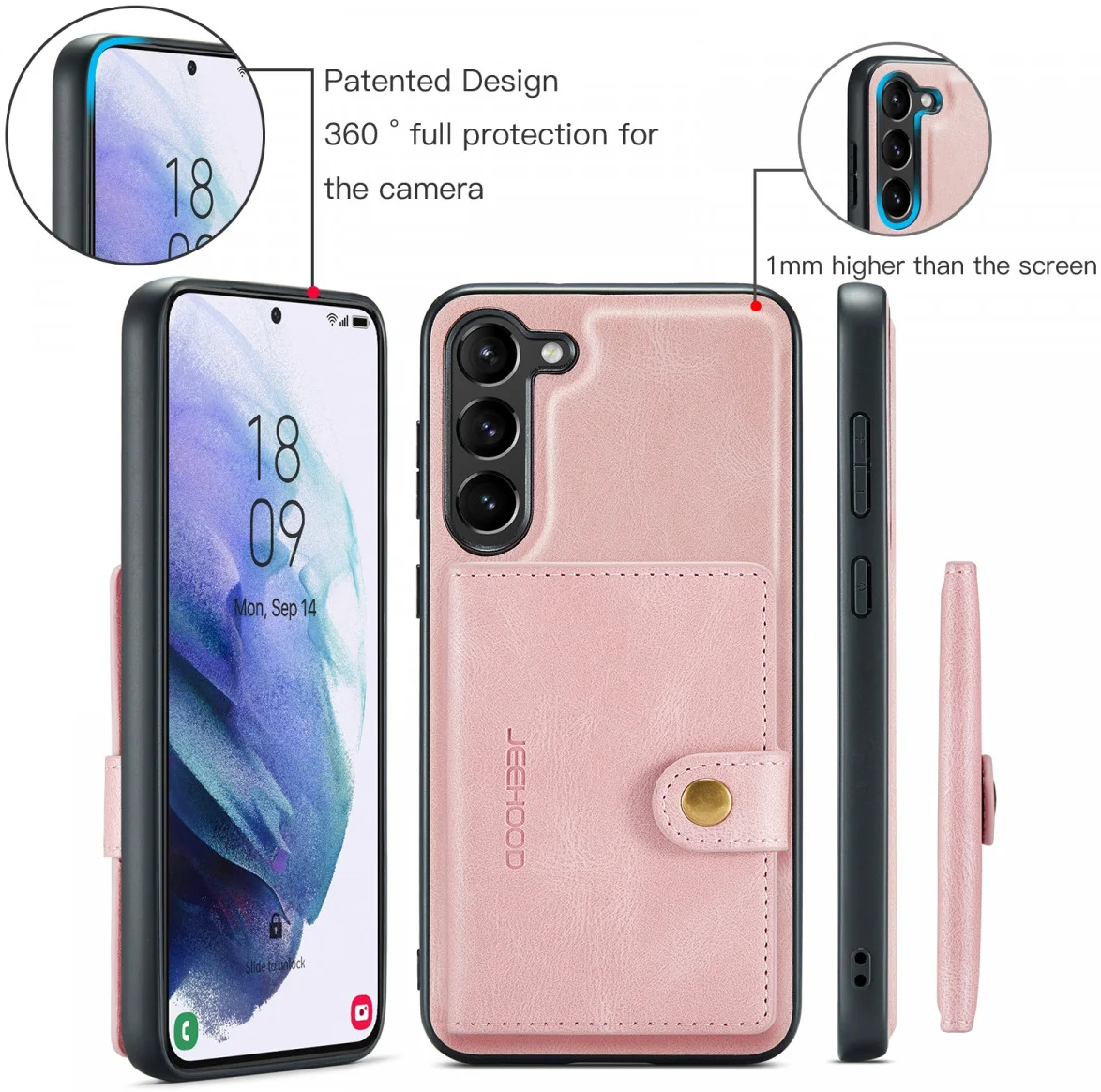 CaseMe JH-01 Samsung Galaxy S23 Hoesje Magnetische Kaarthouder Roze afbeelding 6